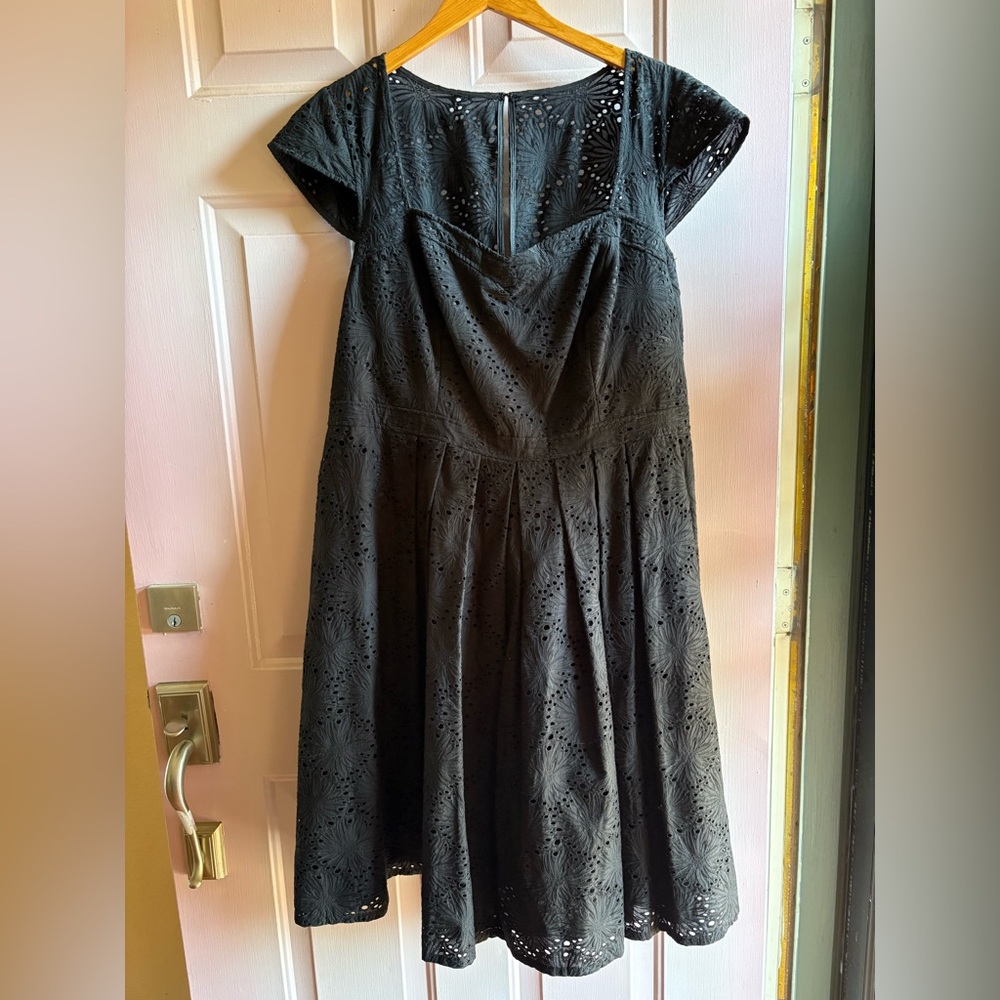 Adrianna Papell Black Midi Eyelet Dress